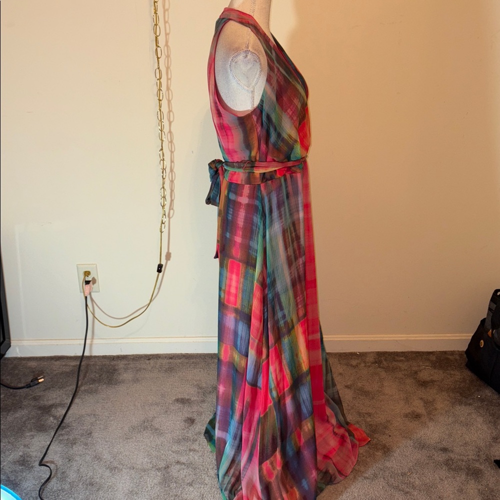 Leslie Fay Tie Dye Multicolor Halter Neck Sleeveless Maxi Dress - Picture 4 of 7